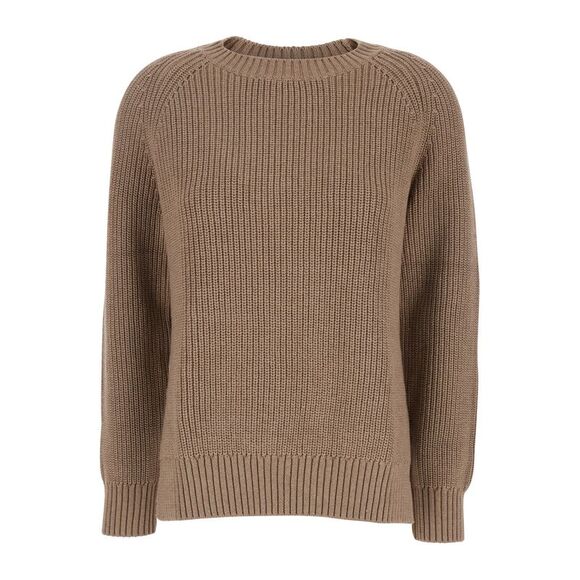 P.A.R.O.S.H. Brown Knit Crewneck Sweater In Cotton And Cashmere Blend Woman